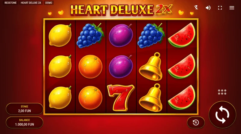 Heart Deluxe 2x - Ekran igre sa 5×3 bubnjevima