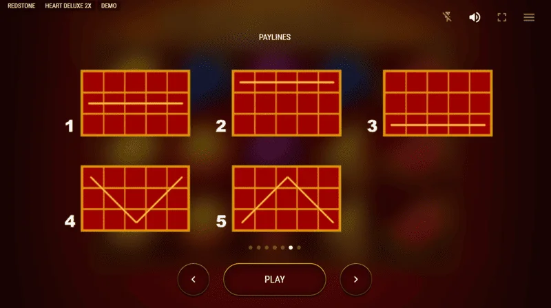 Heart Deluxe 2x - Šema pet dobitnih linija s lijeva na desno